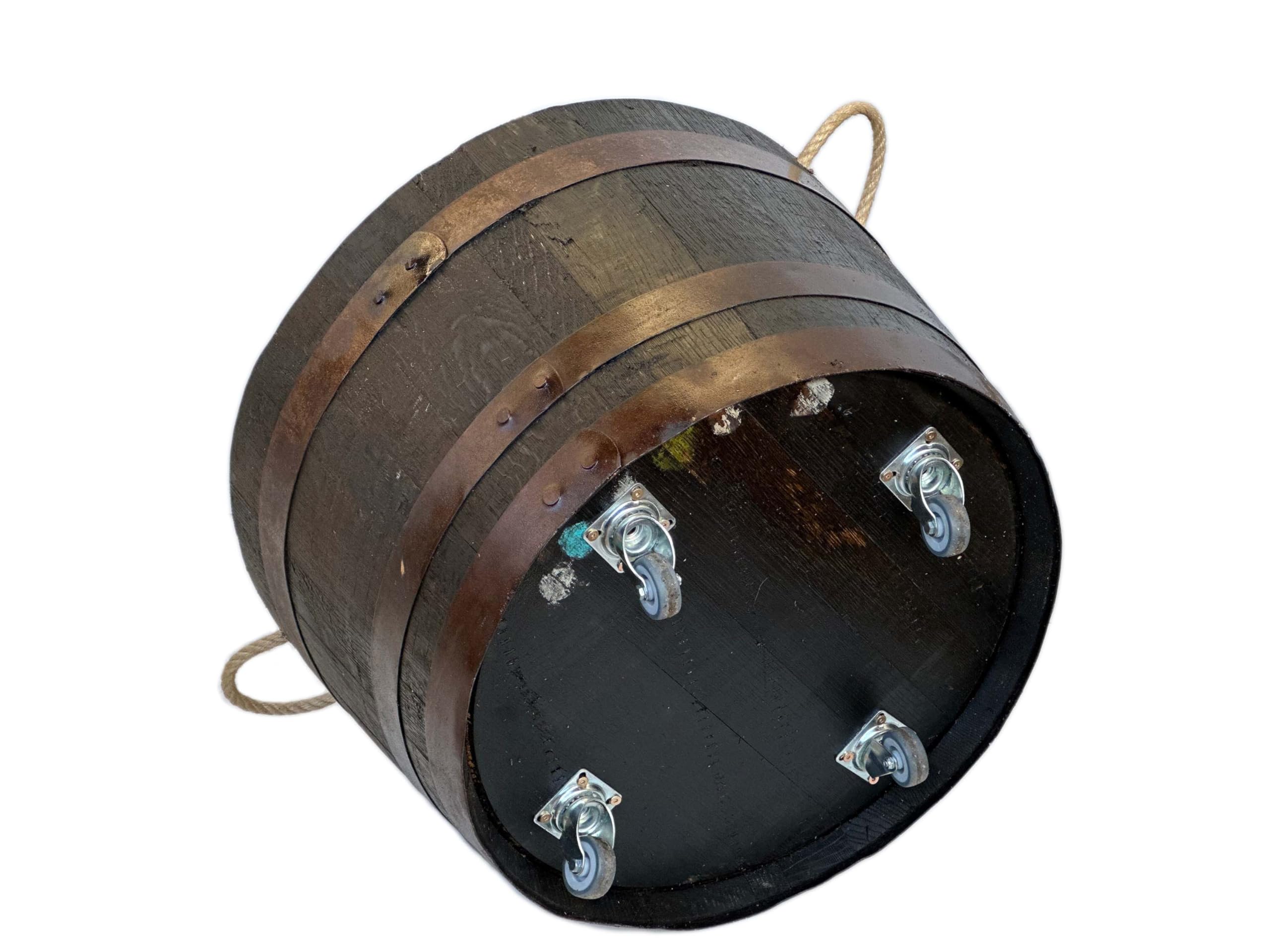 Temesso Halbes Fass rund aus einem original schottischen Whiskyfass - geölt (Geölt - mit Schlaufen und Rollen)