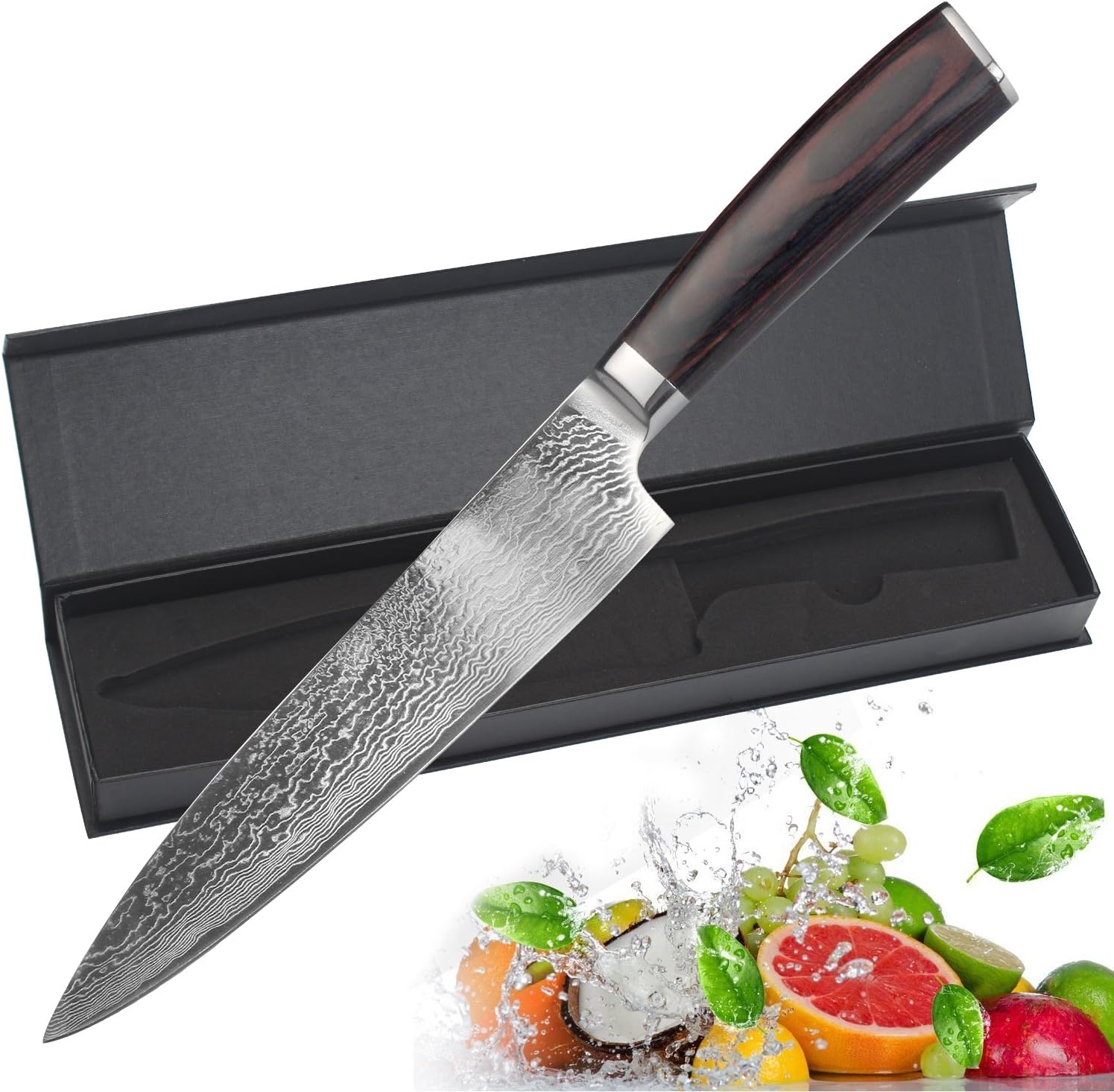 Chef Knife 8 inch - Premium Japanese Damascus VG-10 Super Steel 67 Layer High Carbon Stainless Steel- Full-tang,Vacuum Treated-Kitchen Chef Knife with Gift Box