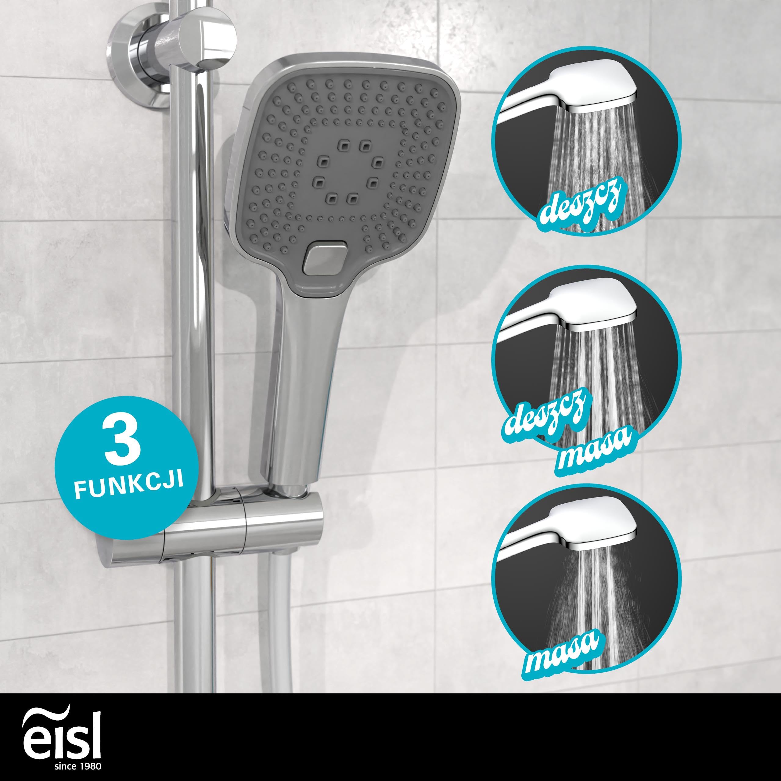 EISL EASY DELUXE zestaw prysznicowy, system prysznicowy bez armatury 2 w 1 z dużą deszczownicą ze stali nierdzewnej (300 x 300 mm) i słuchawką prysznicową, deszczownicą bez armatury, idealny do