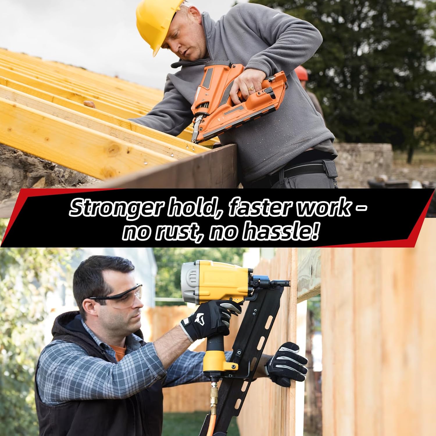 2000 Count 21 Degree Framing Nails, 2" x 0.113" Full Round Head, Ring Shank, Hot Dipped Galvanized, Plastic Collated Nails for 21° Round Head Framing Nail Guns