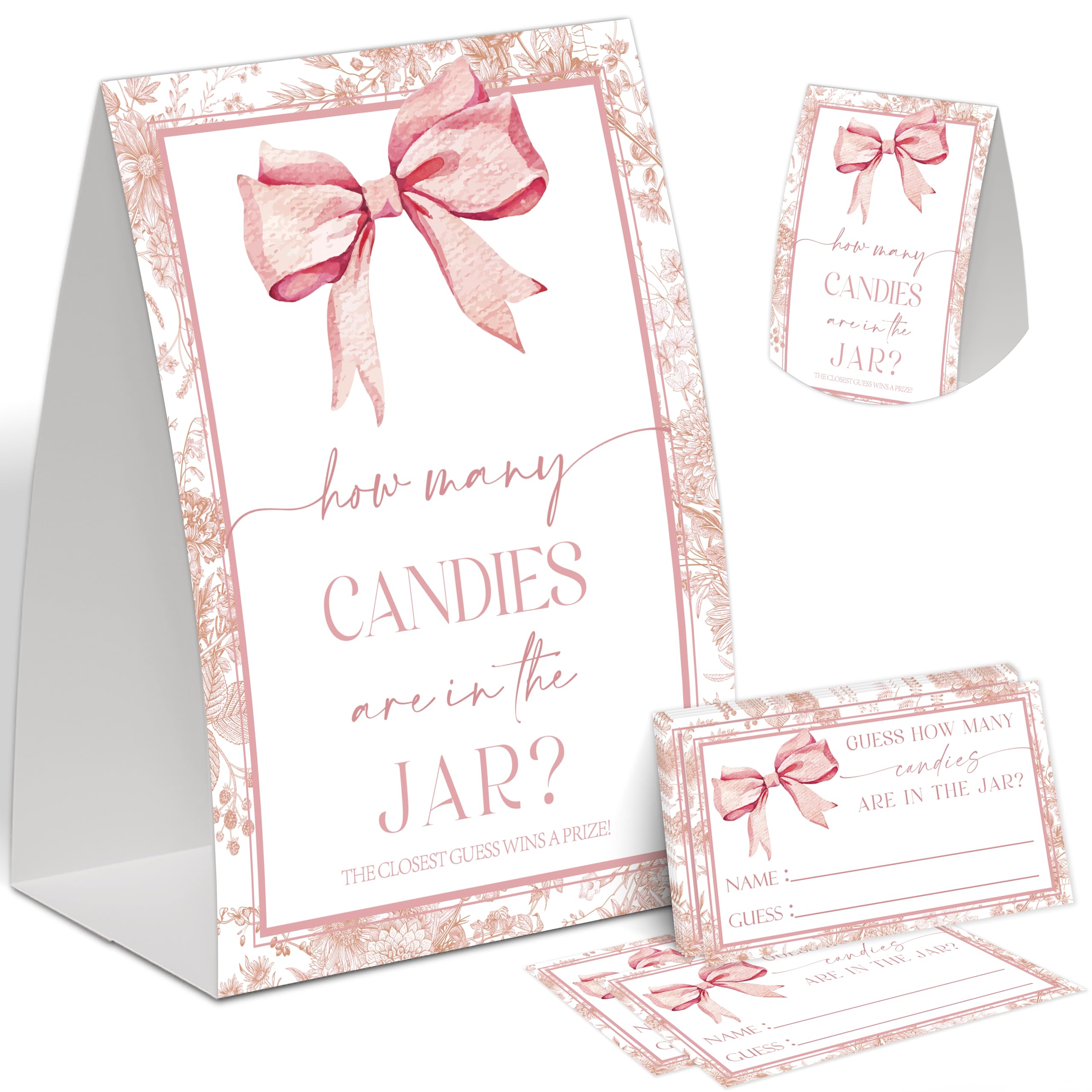 How Many Kisses In The Jar, Bridal Shower Games, Pink Bow Wedding Shower Decorations, Engagement Party Game, Bachelorette Games, Bridal Shower Favors,