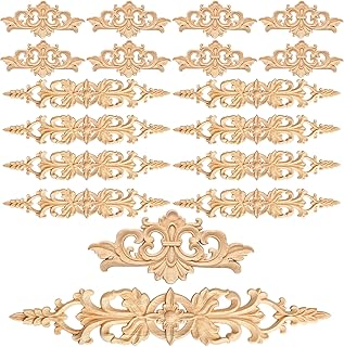Supkiir 16 piezas de apliques de madera, tallados sin pintar, decoración de madera, adornos de madera para muebles, gabinete, tocador, cama, pared, 2 tamaños