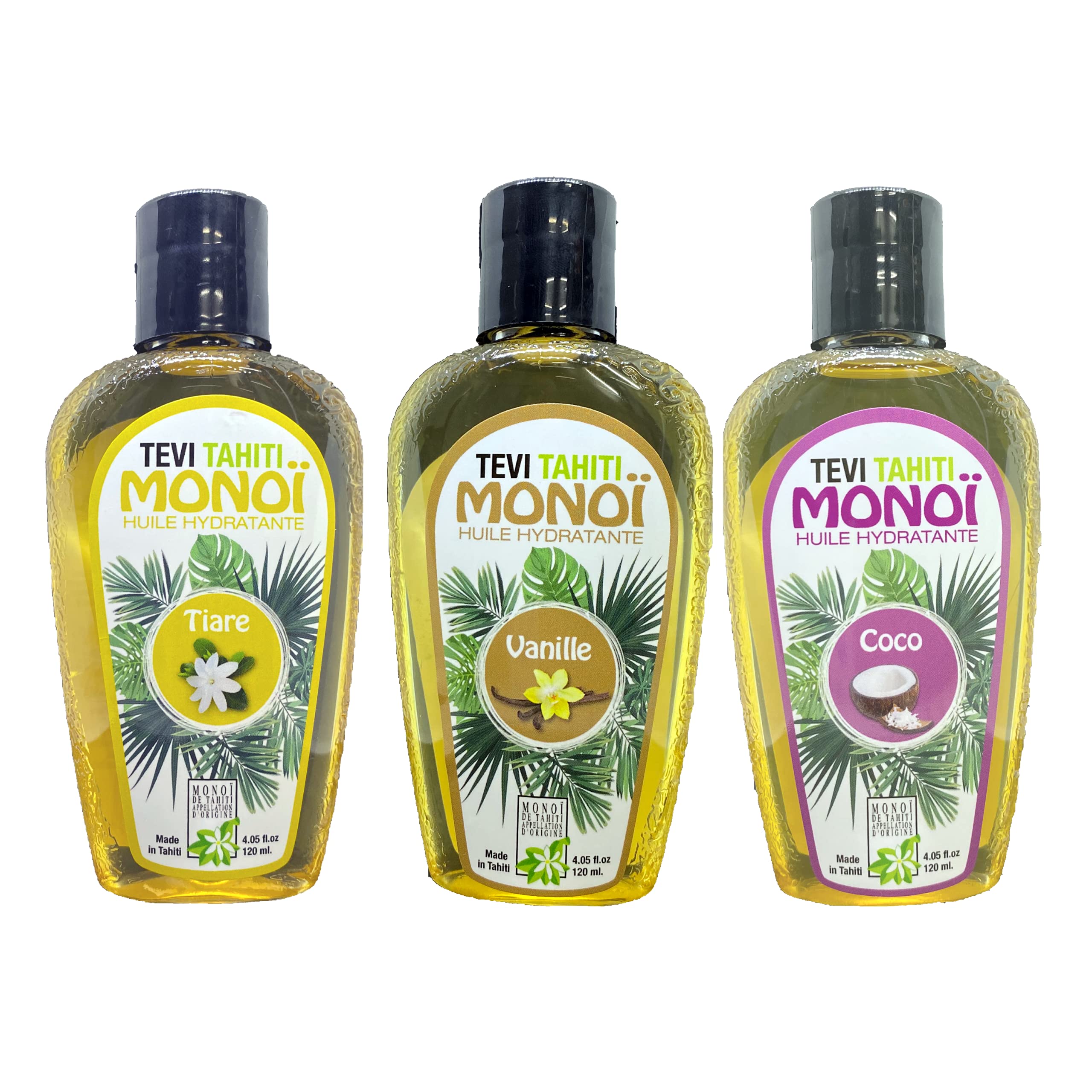 Tan booster 3 X Original Tevi Monoi from Tahiti sent COCO, VANILLA, TIARA 99% coconut oil,natural tanning accelerator, Natural Tan Enhancing, better tan with less exposure, 120 ml, vegan, cruelty free