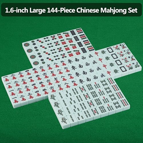Miniatura 2 de Juego de azulejos Mahjong de 1,6 pulgadas, 144 azulejos chinos grandes de mahjong de melamina (verde esmeralda)