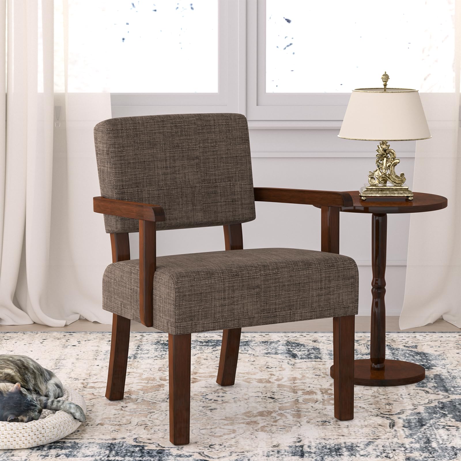 EOSVALO Gepolsterter Sessel 2er-Set mit Holzgestell – Polsterstuhl, Armlehnstuhl, Loungesessel für Wohnzimmer, Schlafzimmer, Gästezimmer, 63x66x83 cm (BxTxH)