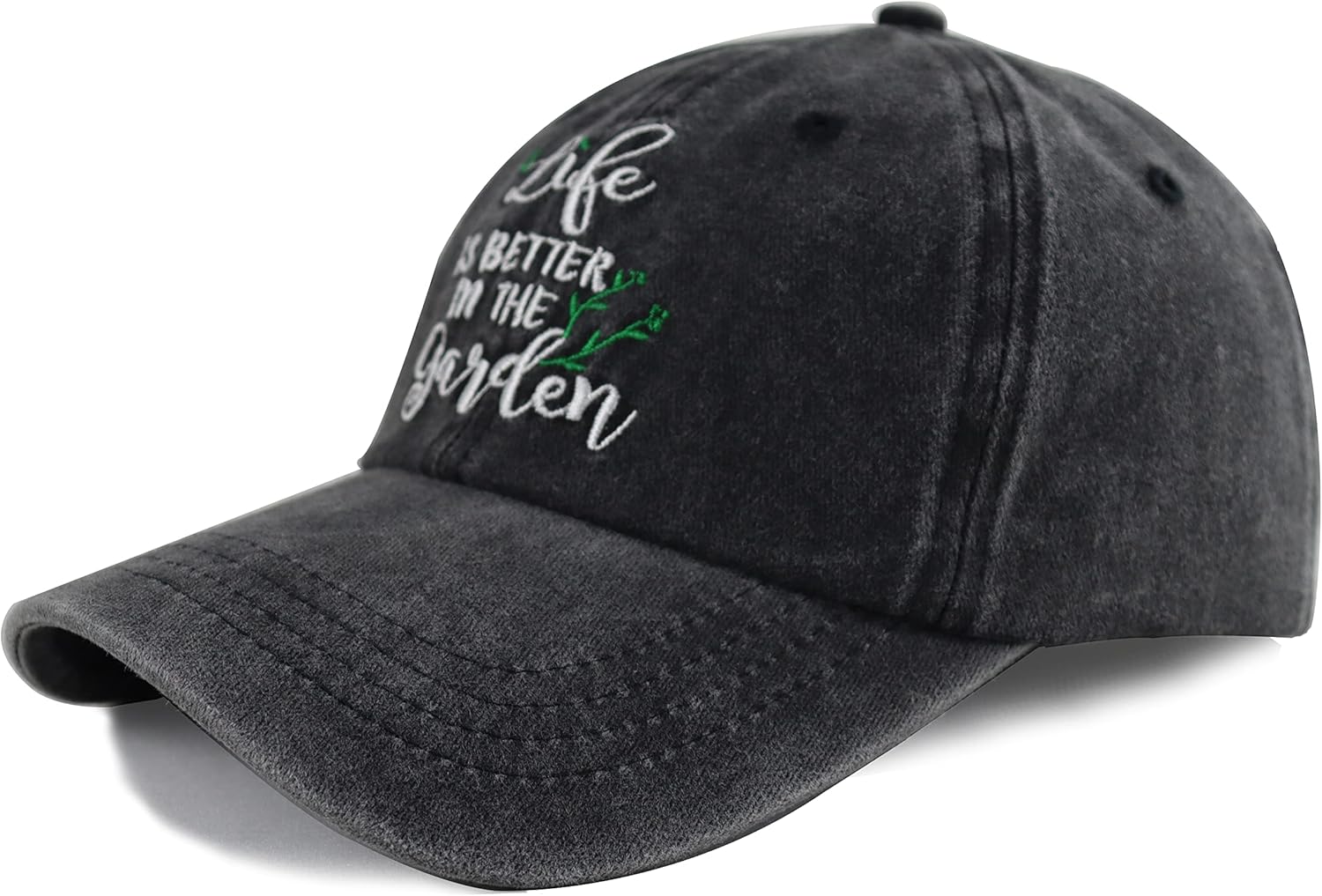 Funny Life is Better in The Garden Hat, Unisex Adjustable Cotton Denim Embroidered Baseball Caps - Image 3