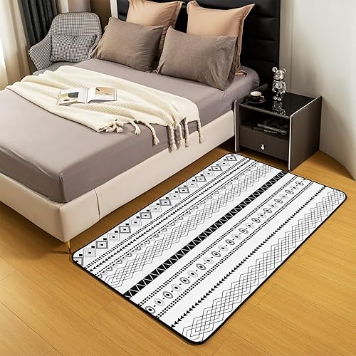 Miniatura 4 de Juego de ropa de cama a rayas de 5 x 7 pulgadas, diseño geométrico decorativo para niños, niñas, adolescentes, bohemio, sala de estar, alfombra