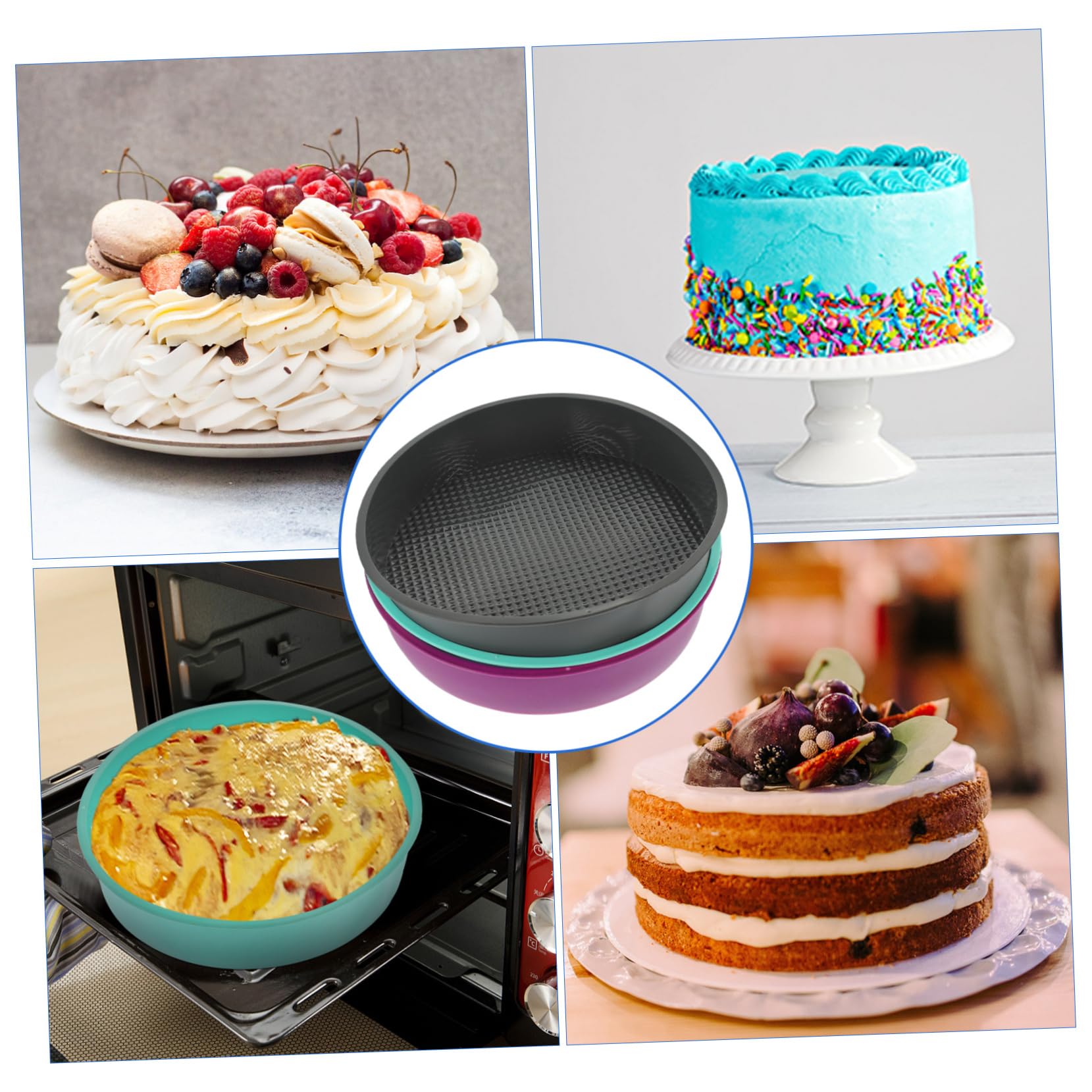 PRETYZOOM Molde Para Tarta Molde Bizcocho 3 Piezas Molde Para Hornear Pasteles Sarten Parrilla Utensilios Para Hornear De Silicona Molde Para Pasteles Blue
