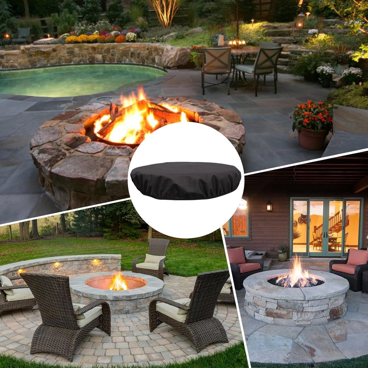 Round Outdoor Fire Pit Cover - Outdoor Fireplace Dustproof Protective Cover | 600D Oxford Waterproof Cover, Outdoor Fireplace Protective Cover