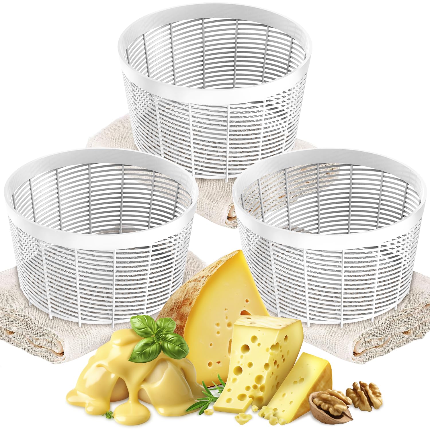 Grand Way Cheese Mold – 3 pcs Basic Cheese Form for Cheese Making – Paneer Maker – Cheesemaking Supplies – Cheese Container – Cheese Basket Molds