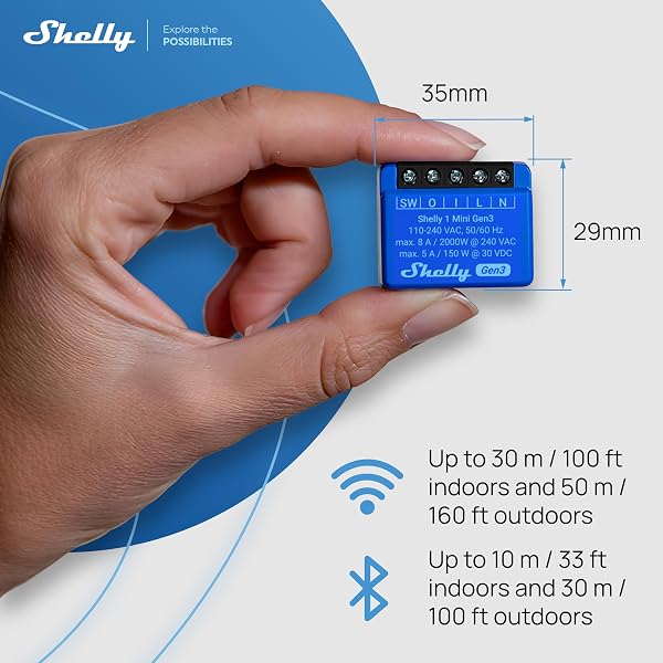 Shelly 1 Mini Gen3, Relè Intelligente WiFi e Bluetooth, 1 Canale, 8A, Domotica, Contatti Puliti, Controllo Remoto Luci, Dimensioni Compatte, Alexa e Google Home, iOS e Android (2 pezzi) - 4