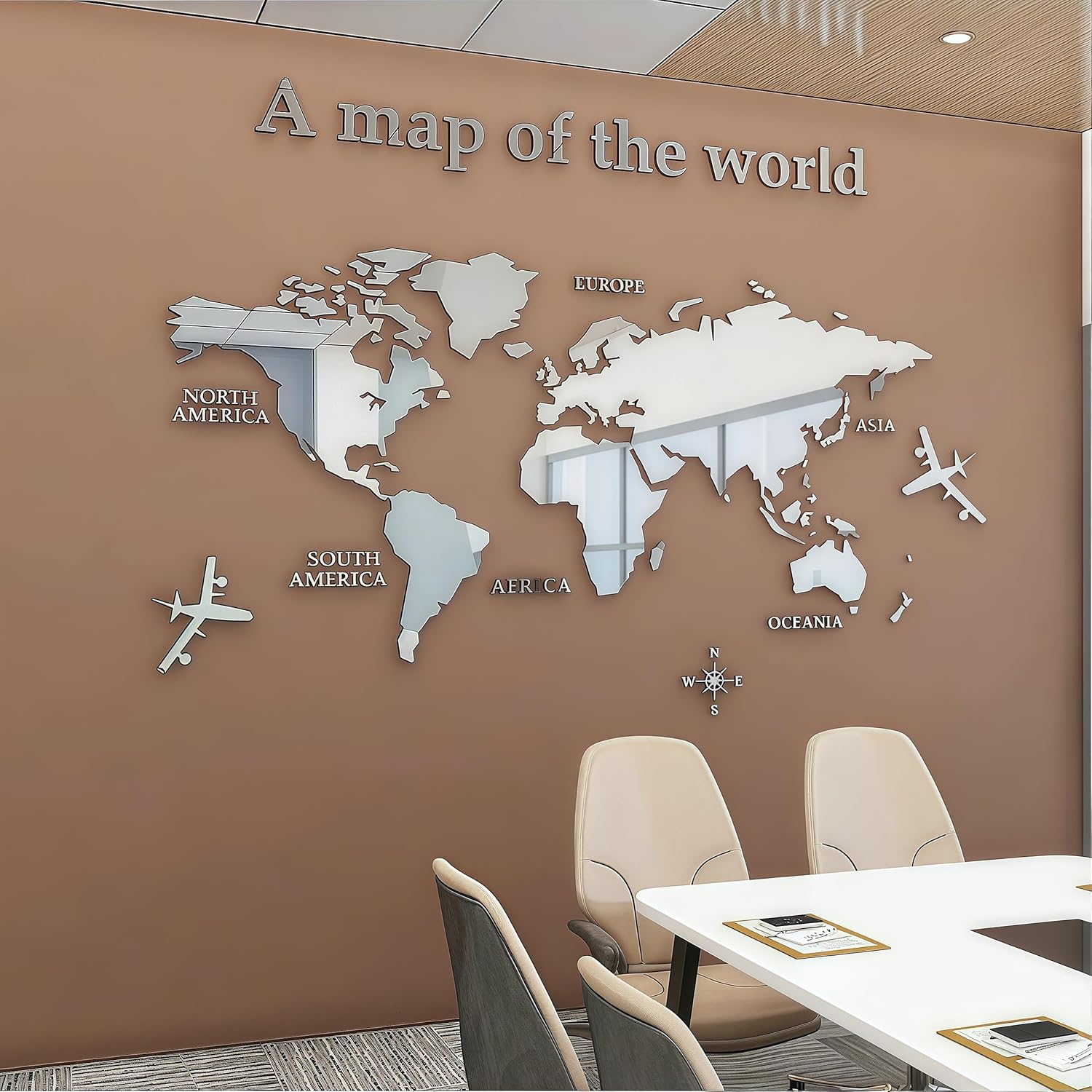 3D World Map Wall Sticker Decorative Mural DIY Patchwork Decorative Decal Black Acrylic Wall Sticker Art Decor Can Be Used for Office, Bedroom and Living Room TV Wall Background(Gold)