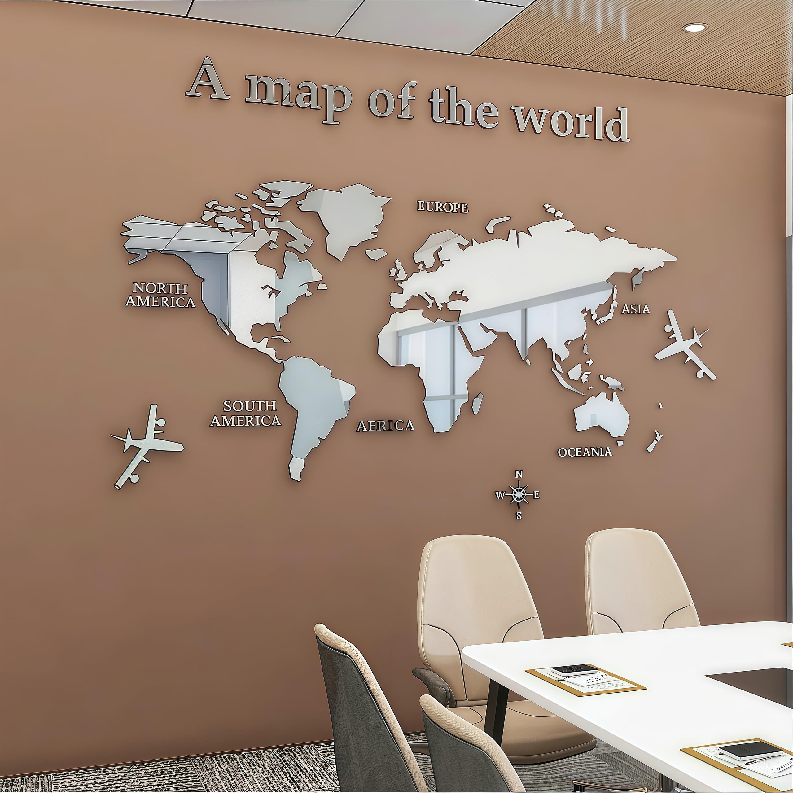 TATACLEA 3D World Map Wall Sticker Decorative Mural DIY Patchwork Decorative Decal Black Acrylic Wall Sticker Art Decor Can Be Used for Office,