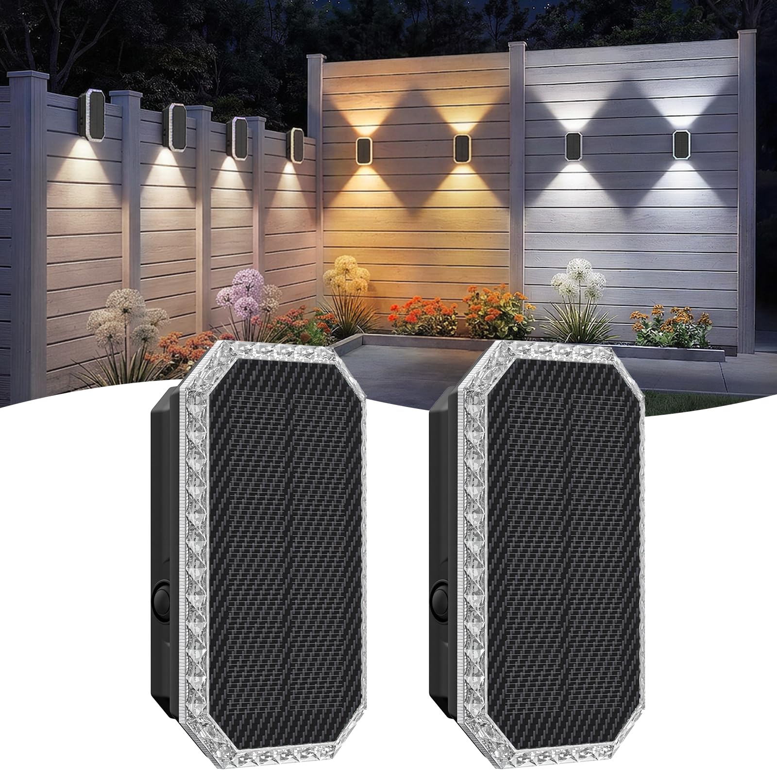 TECKNET Solar Wandleuchten für außen, Up & Down Licht, 6 Stück | Solarlampen für außen Wand, Lange Leuchtdauer, IP67 Wasserdicht, 3 Farben (3000K/4000K/6500K), für Haus Garten Zaun Hof