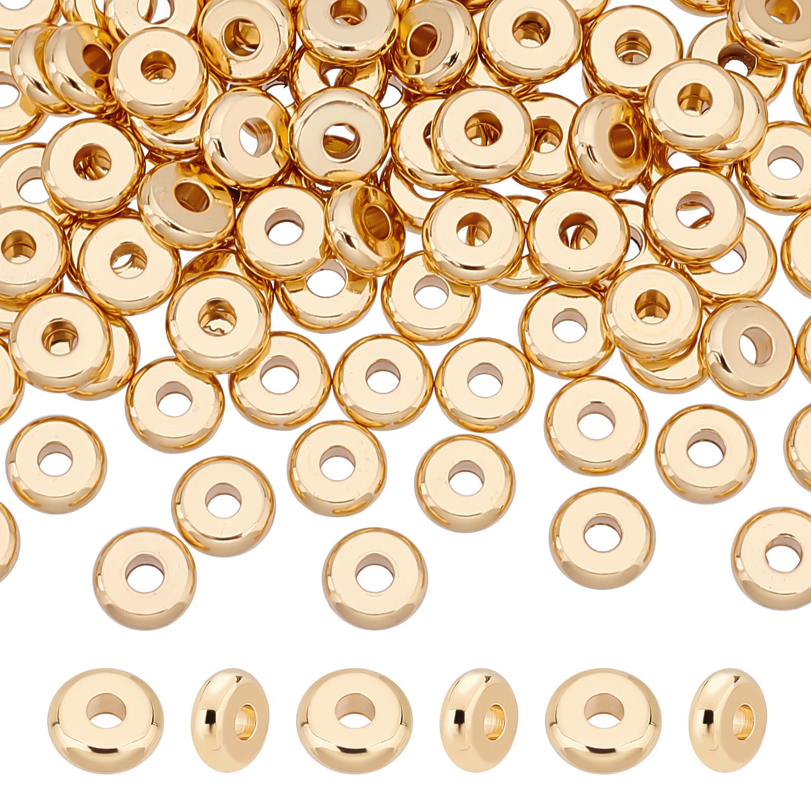 UNICRAFTALE About 100 Pcs 6mm Flat Round Beads 202 Stainless Steel Spacer Beads Hole 2mm Disc Gold Plated Metal Beads Findings for DIY Bracelet Necklace Jewelry Making