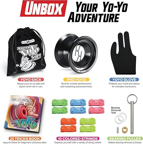 Miniatura 2 de Kit de yoyo profesional responsivo, yoyó de aleación premium para niños y principiantes con libro de 25 trucos fáciles de seguir, guante Yoyo, saco