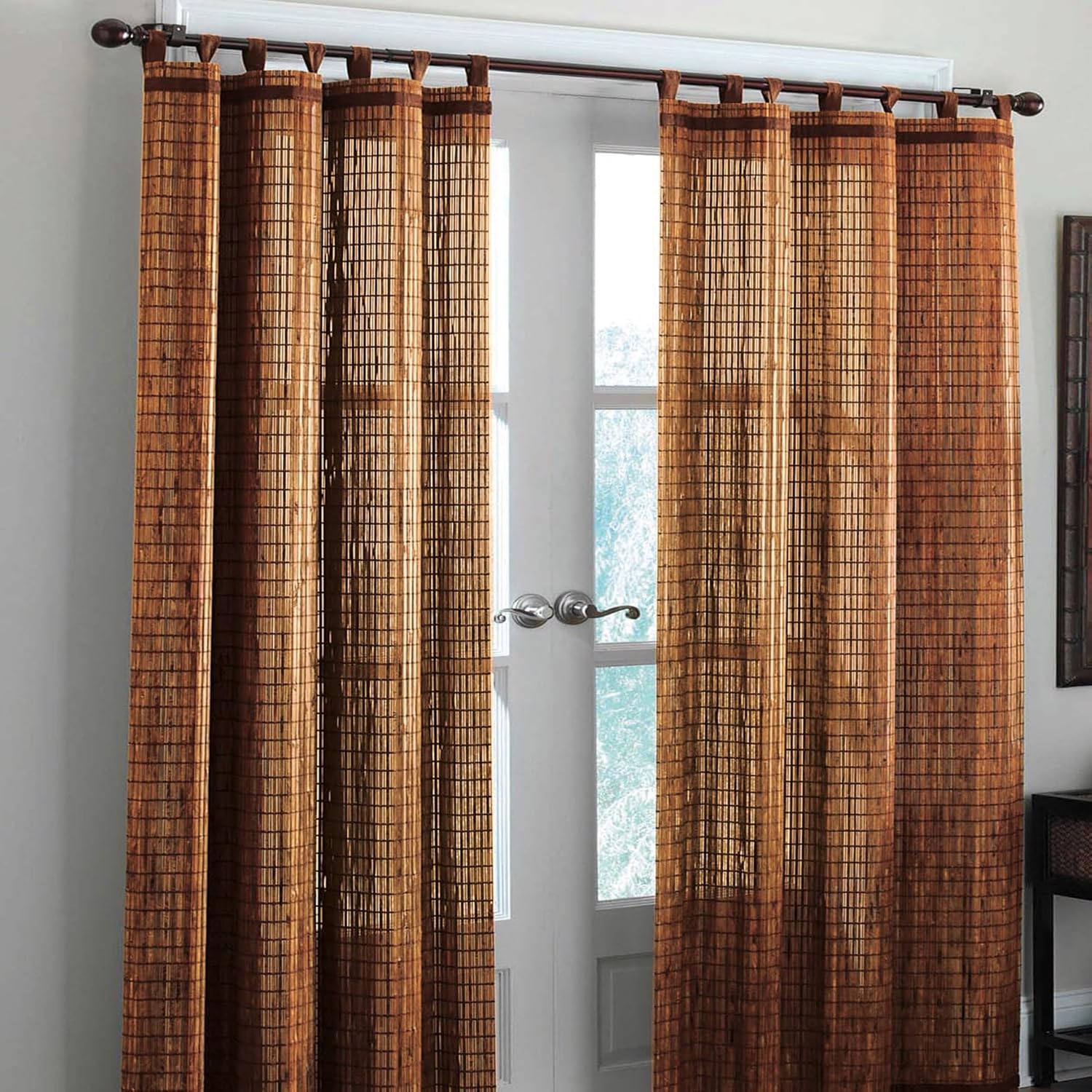 BrylaneHome Tab-Top Panel Window Curtain - 42"W 63"L, Honey Oak Brown