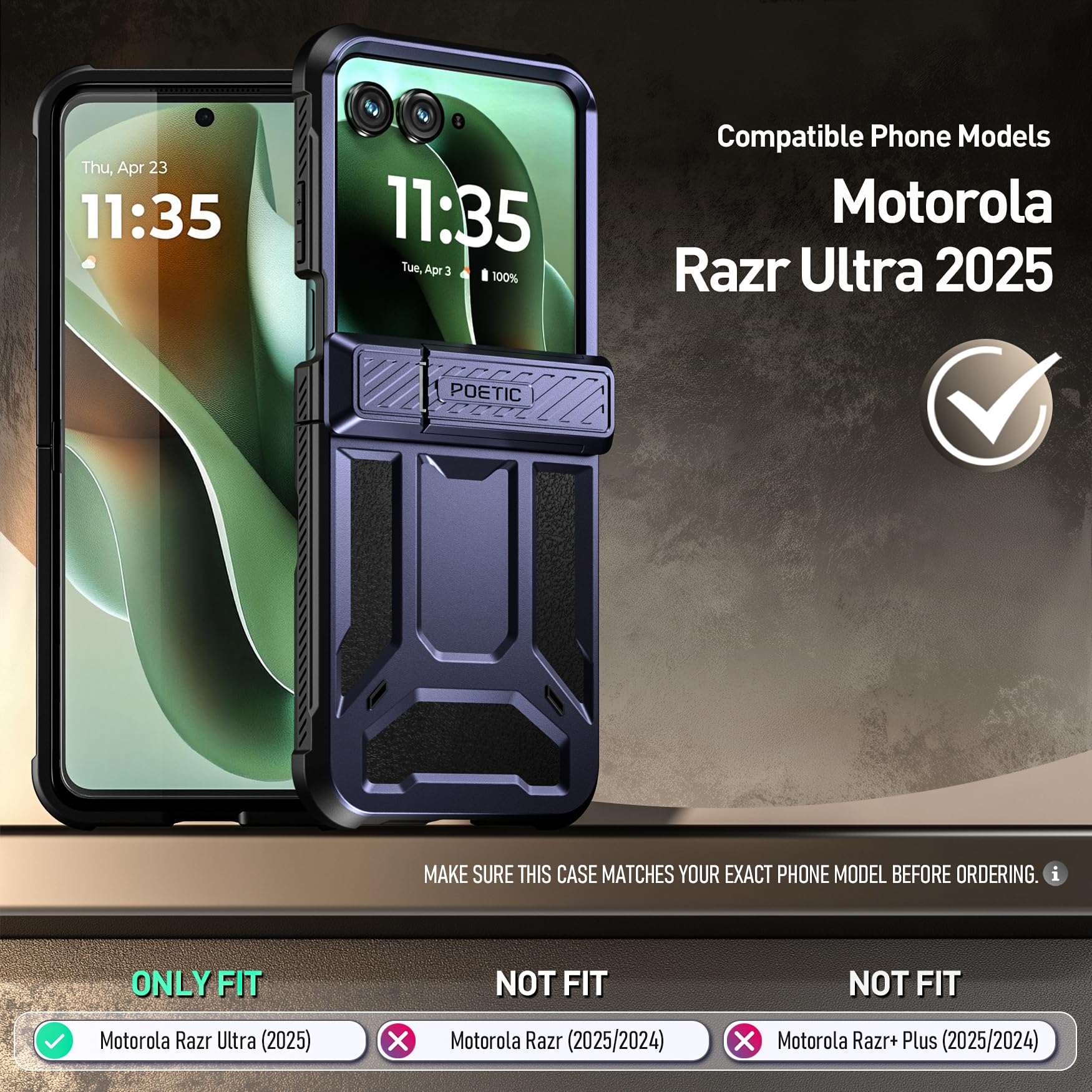 Poetic Spartan - Custodia per Motorola Moto Razr Ultra 2025, [Supporto][Protezione Cerniera][Testato Caduta 20FT Grado Militare], Custodia Protettiva Robusta Antiurto Corpo Intero con Supporto, Blu