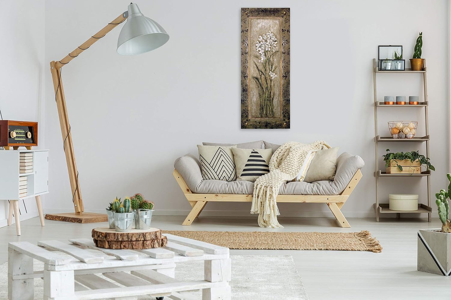Paperwhite II by Mindeli | Woven Tapestry Wall Art Hanging | White Blooming Narcissus Bulbs | 100% Cotton USA Size 53x22