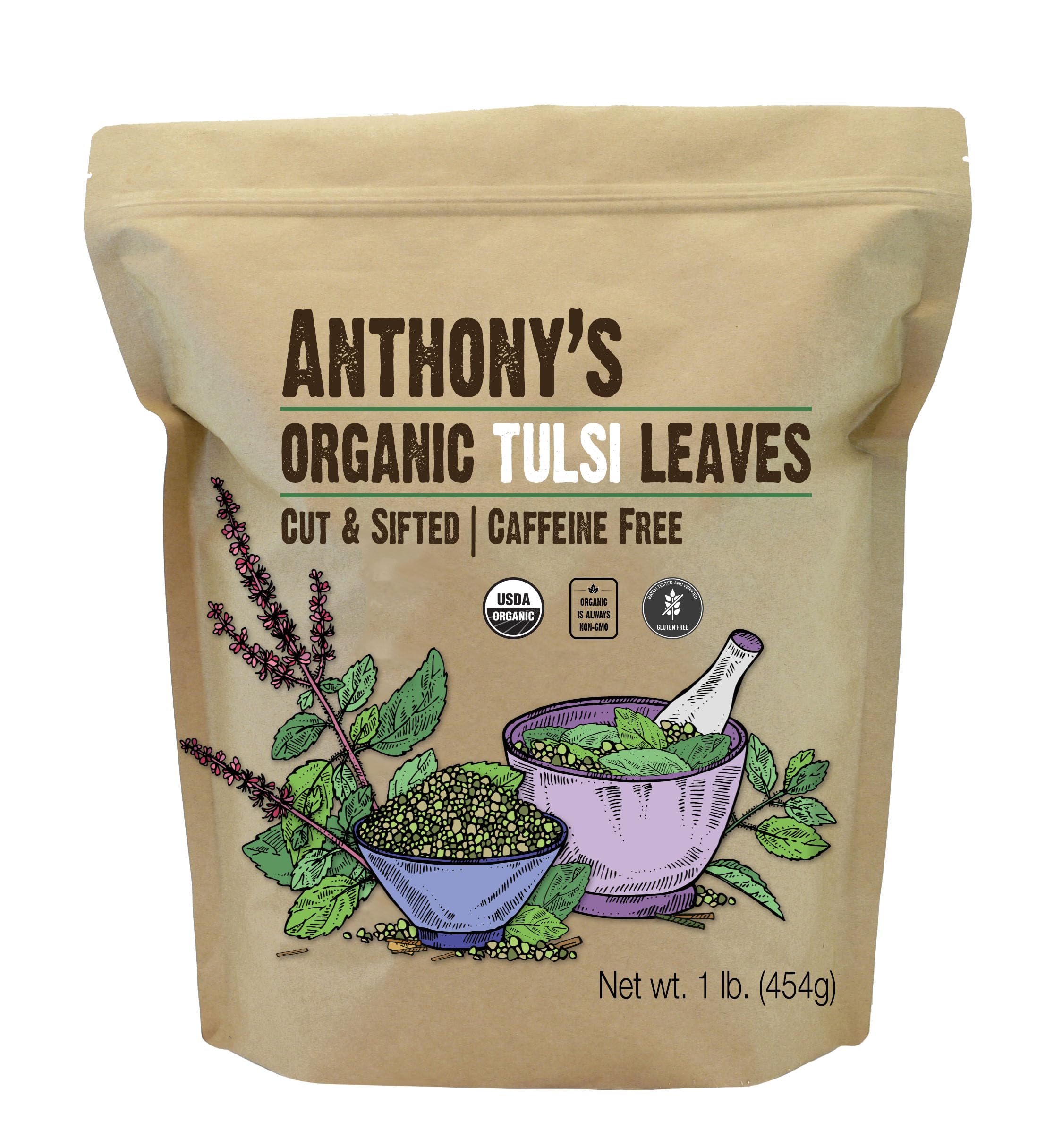 Anthony's Organic Tulsi Leaves, 1 lb, Gluten Free, Non GMO, Caffeine Free, Loose LeafUSDA Organic
