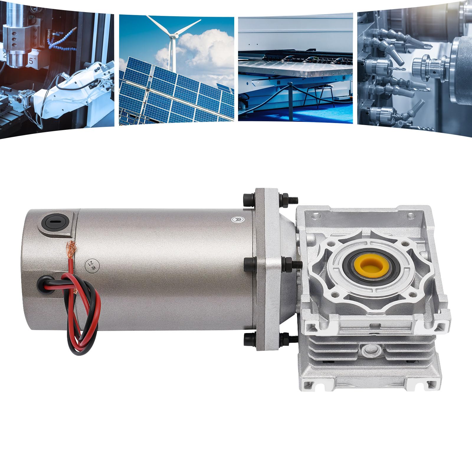 Motor reductor Worm Gear de 300 W | Motor eléctrico RV engranaje helicoidal DM09 NLRV-040, DC 24 V, autobloqueante, plata, IP65