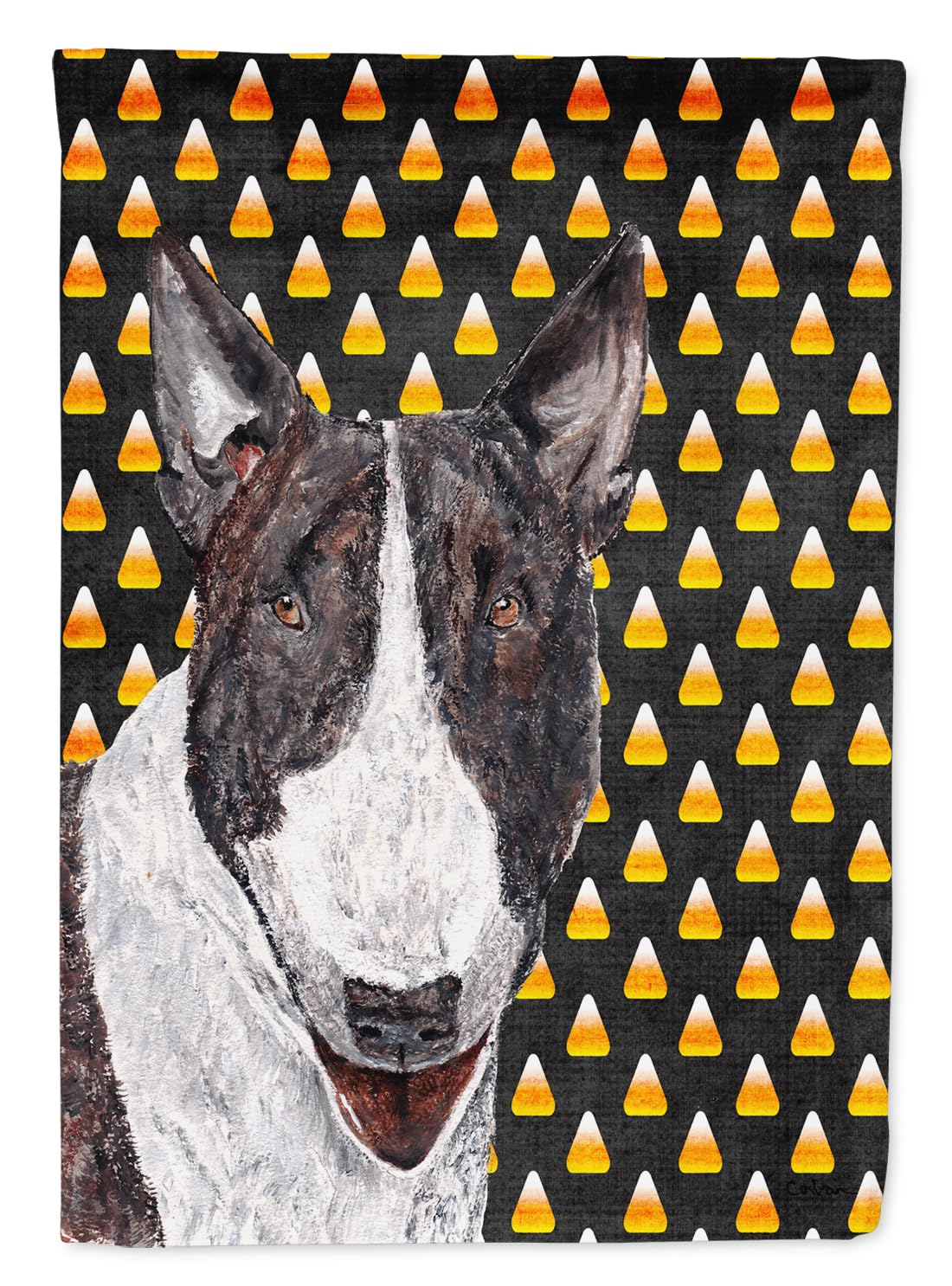 Drapeau de jardin Bull Terrier et Candy Corn pour décorer votre entrée à Halloween