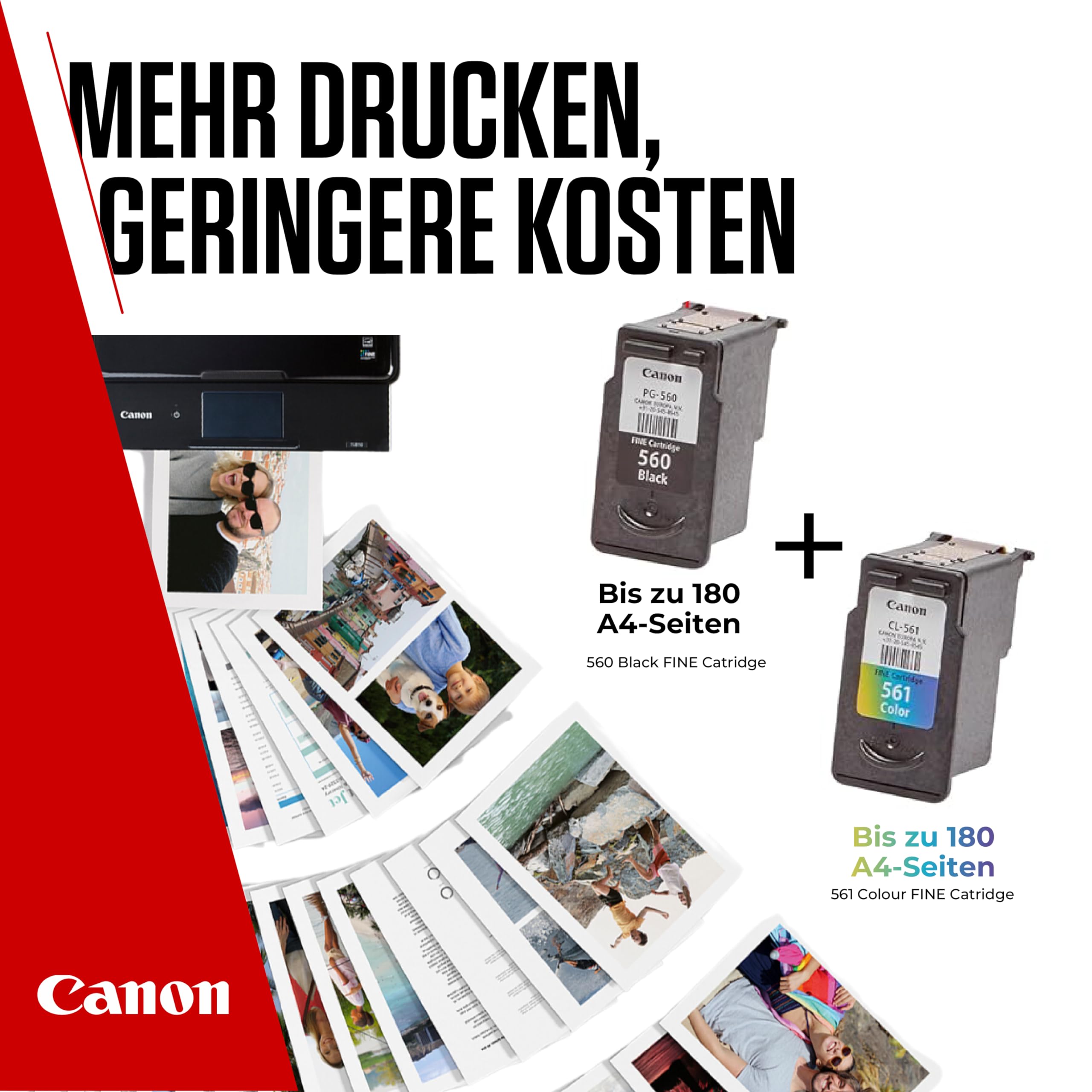 Canon PG-560 CL-561 Original Tintenpatronen 2er-Pack & 4x6 Fotopapier 50 Blatt Multipack