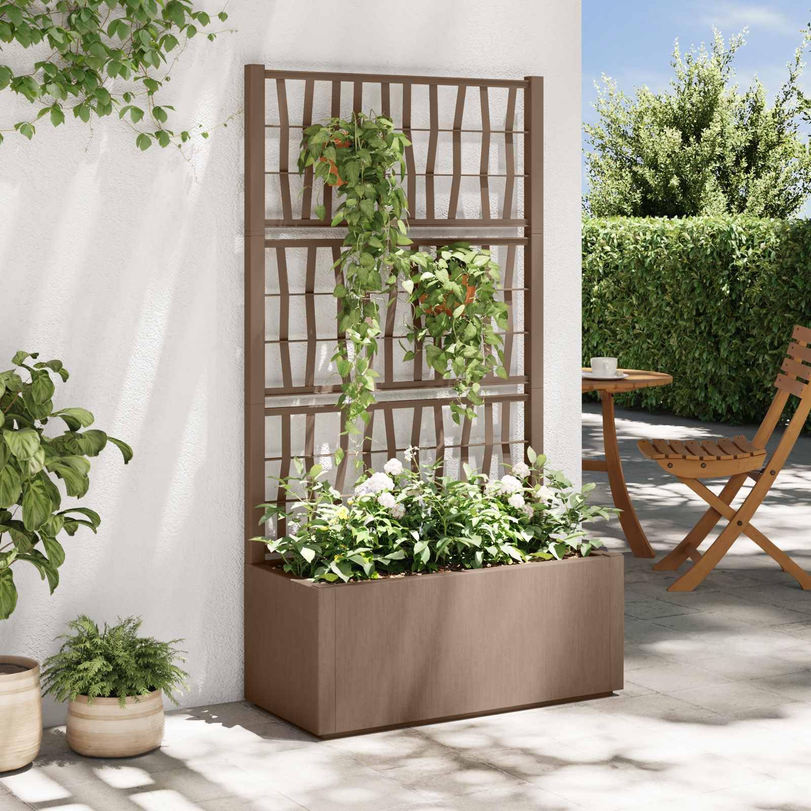 vidaXL Maceta de jardín con Enrejado Marrón 80 x 36 x 140 cm PP, Jardín y Terraza, Macetas Modernas, Materiales Resistentes al Sol, Caja para Plantas, Enrejado para Vides