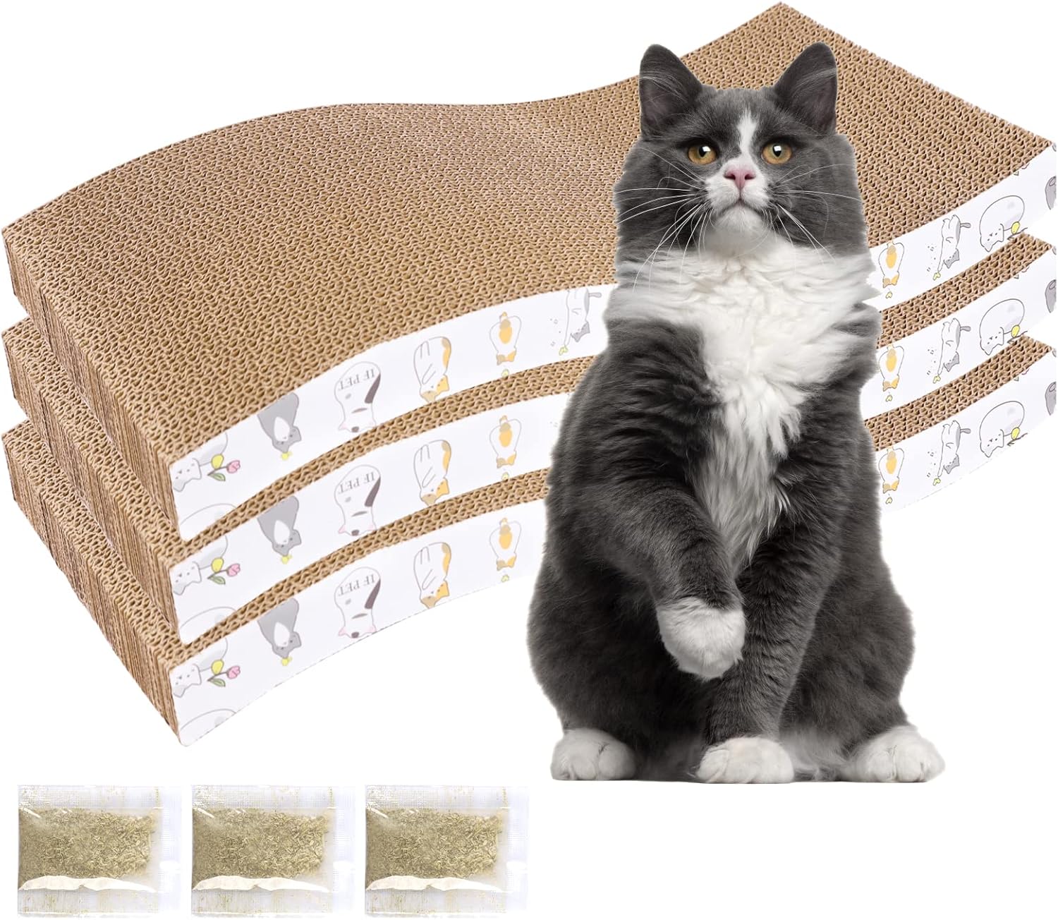 PatiencET 3 Pack Cat Scratcher Pad Recycle Corrugated Cat Scratching Pad Type S Cat Scratch Pad Lounger Sofa for Furniture Protector
