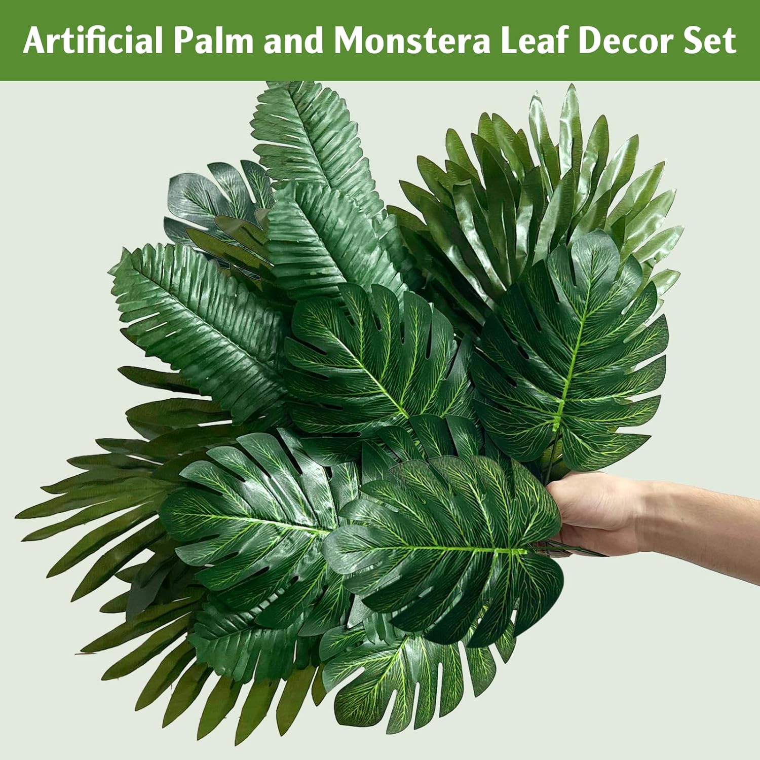 Palm Leaves, 108 Pcs 6 Kinds Artificial Palm Leaves Monstera Tropical Leaves Decor, Green Leaves for Jungle Hawaiian Luau Safari Party Table Wedding Birthday Theme Party Decorations - Image 3