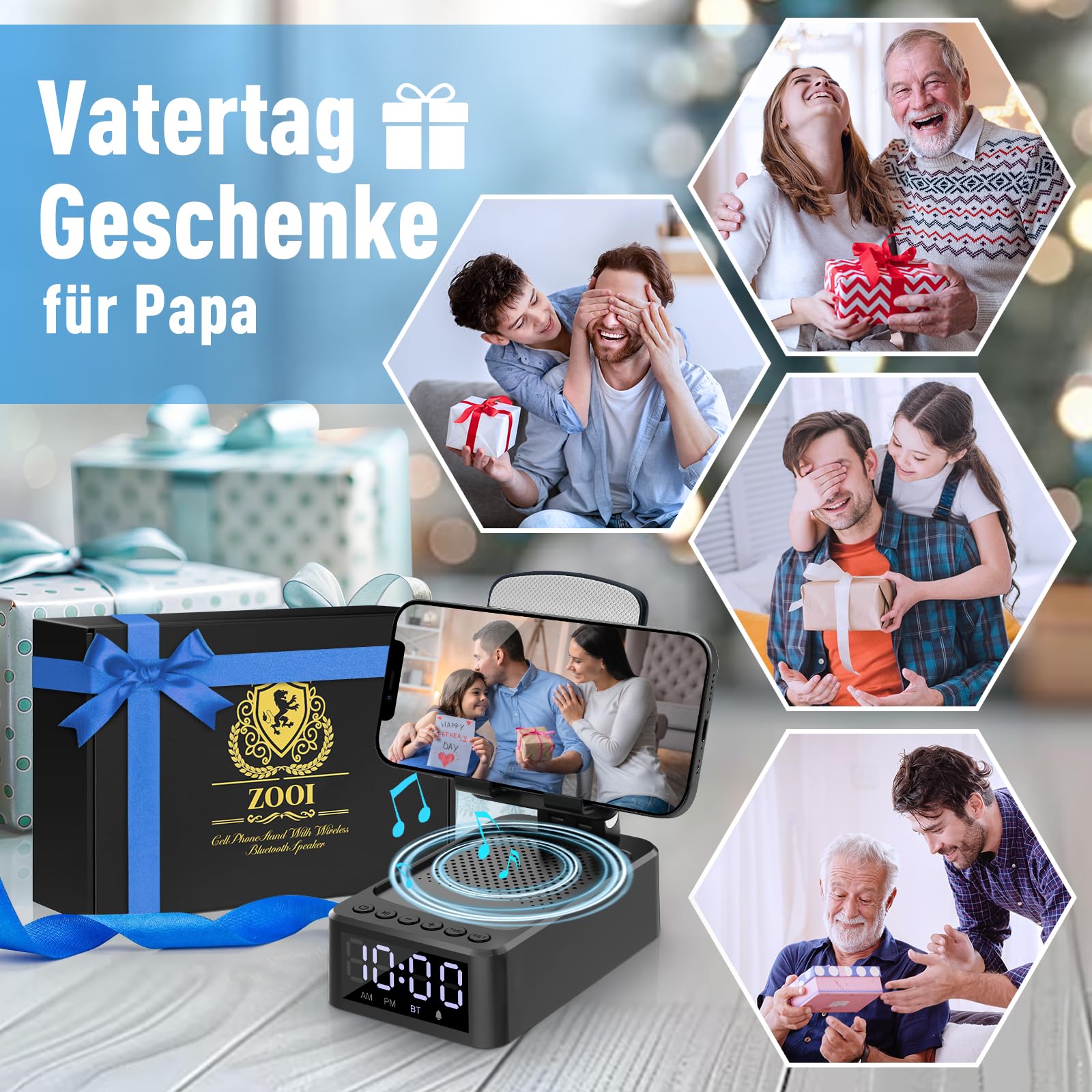 ZOOI Idee Regalo Uomo, Altoparlante Bluetooth con Supporto, Festa del Papa Idee Regalo, Gadget Utili, Regalo Festa del Papà, Regali Uomo, Regalo Anniversario per Lui, Regalo Compleanno Uomo