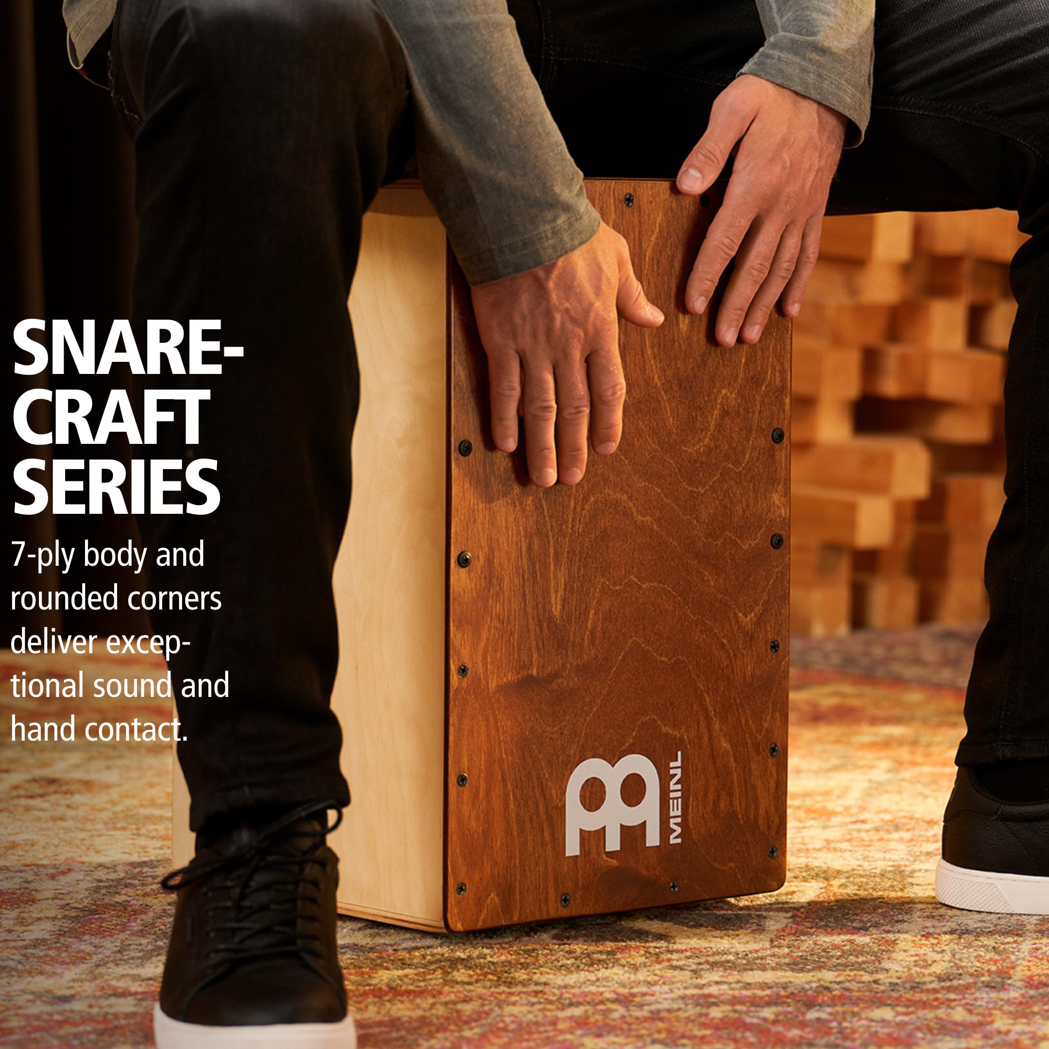 Meinl Percussion Snarecraft Cajon Instrument - Grande Drum Box con 2 Cordiere - Superficie di Suono Betulla Almond (SC100AB)