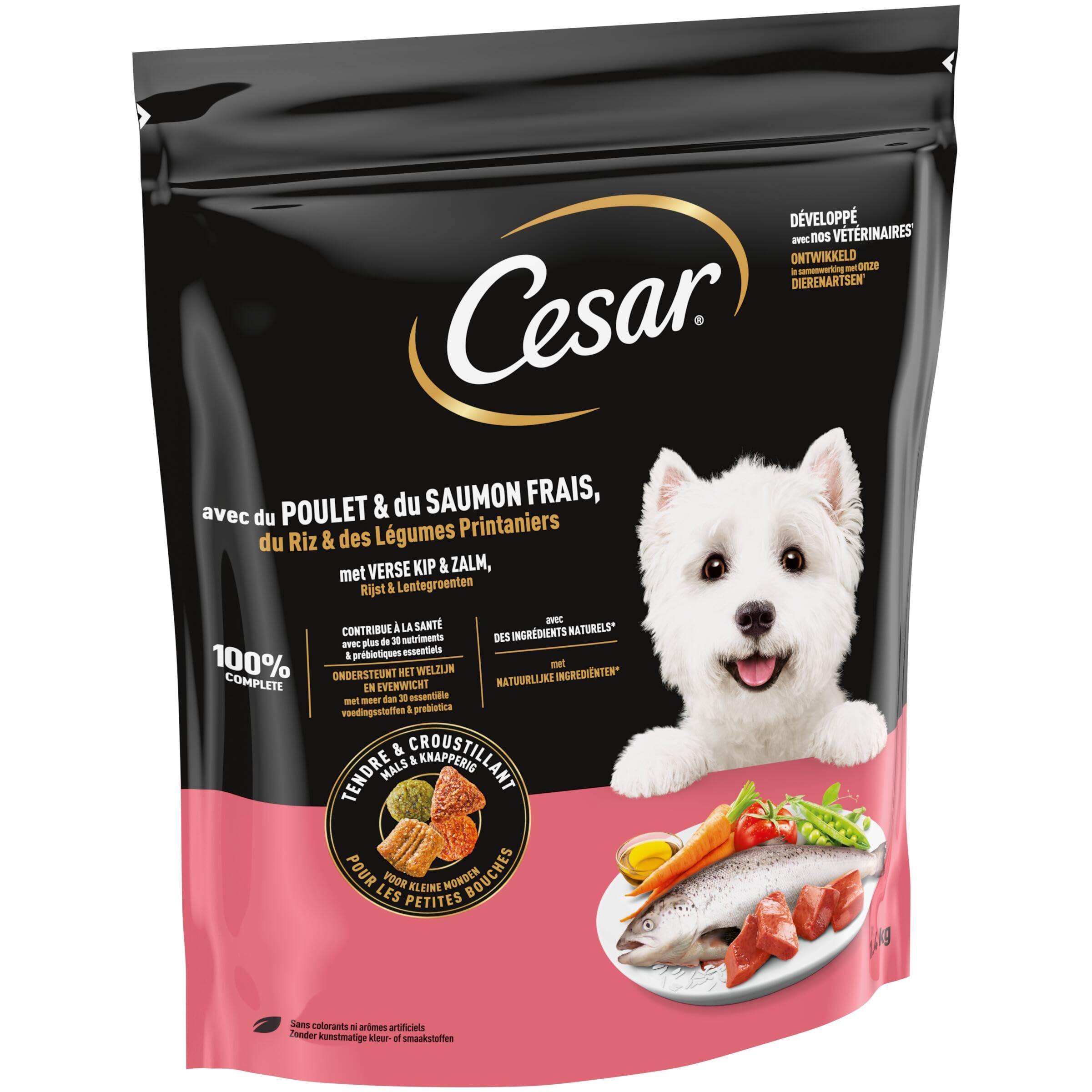 Cesar 5 x 1.4 kg Adult Hundetrockenfutter mit frischem Huhn, Lachs & Gemüse