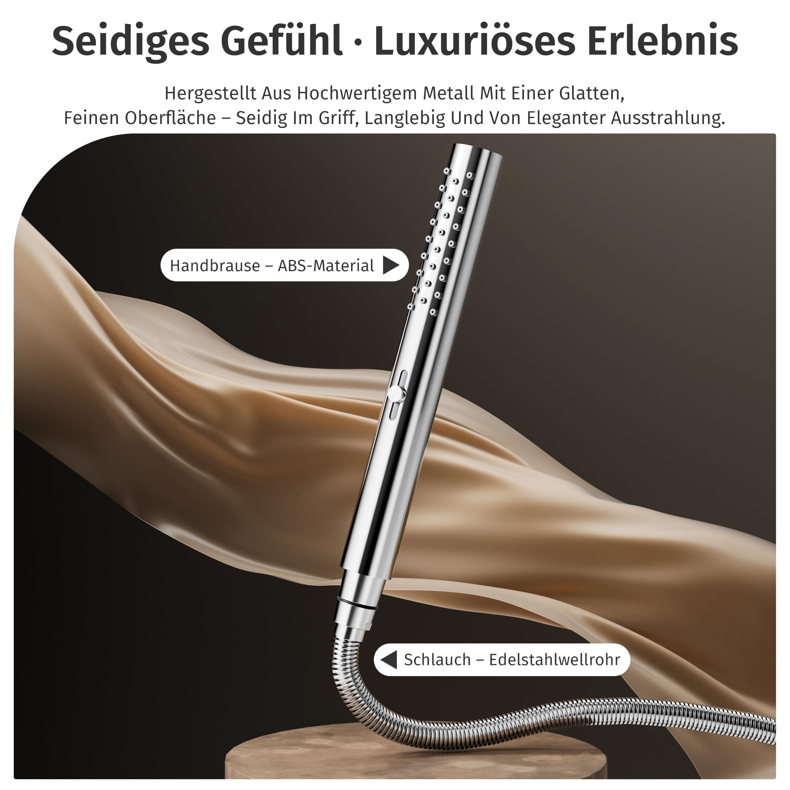 Duschkopf Chrom, wassersparender Duschkopf, 2 Wasserauslassmodi | Zylindrische ABS-Handbrause mit Regen- und Sprühstrahl und verdrehsicherem 1,5-m-Brauseschlauch, Handbrause + Schlauch