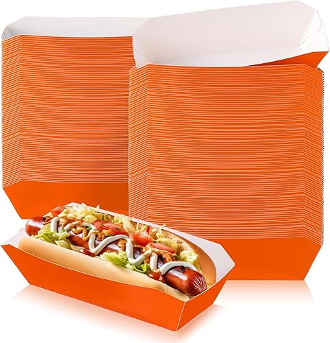 Miniatura 7 de Yeaqee 100 bandejas de papel de 7 pulgadas desechables para perros calientes, alimentos, nachos, botes para perritos calientes, platos para perros