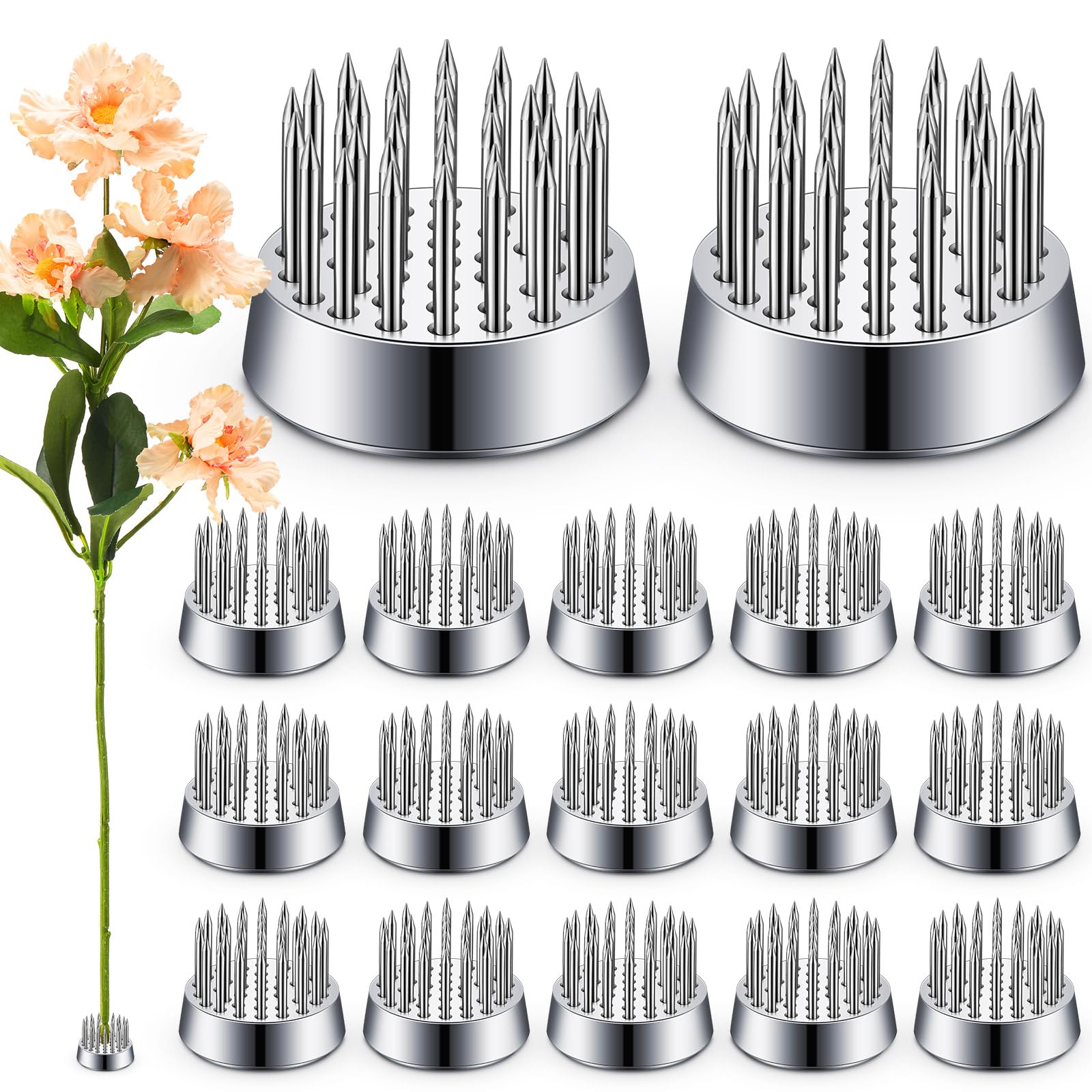 Photo 1 of Kritkin 24 Pieces Flower Frogs Holder Mini Floral Round Flower Japanese Arranger Fixed Pin Holder for Arrangements Floral Plant Small Vase Ikebana Decoration Supplies Plant Fixation(0.9 Inch,Silver)