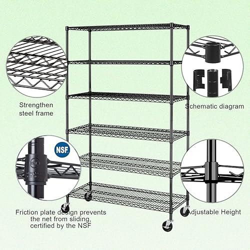 Miniatura 5 de Estantes de almacenamiento, Unidad de Estantería de Alambre de 6 Niveles NSF Certificado Estante de Almacenamiento 18 "D x 48" Ancho x 78 "H 6000Lbs