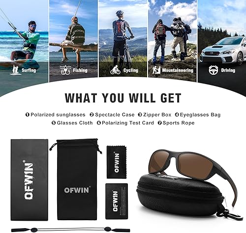 Miniatura 6 de Ofwin Gafas de sol polarizadas de pesca para hombre, para conducir, correr, golf, deportes, protección UV, unisex