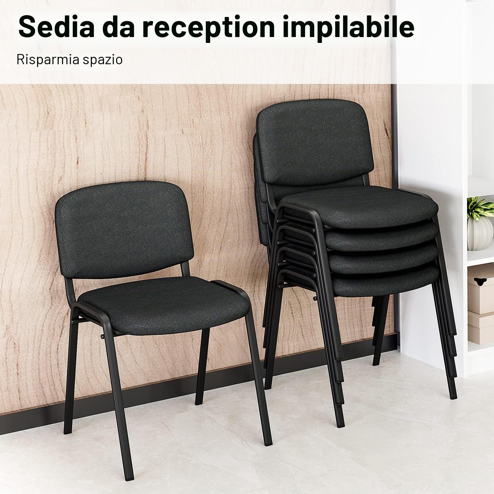 BASETBL Set 2 Sedia ufficio, Sedia Visitatore, Sedie Conferenza in Tessuto, Sedie da Attesa, Dotate di Una Solida Struttura Metallica e Schienale Imbottito, Capacità di Carico 150 kg, Impilabile