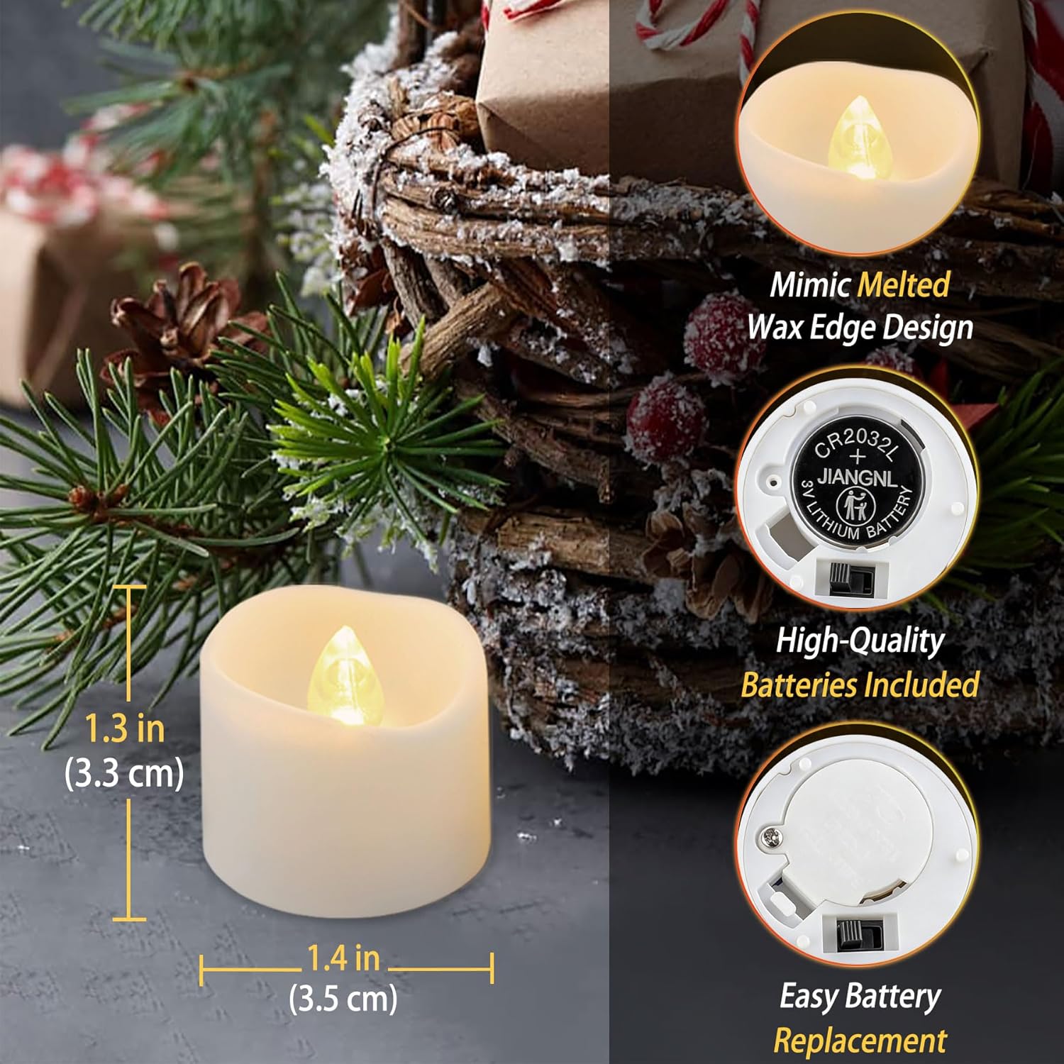 12 Pack Warm White LED Timer Tea Light Candles Battery Operated, Flameless Flickering Fake LED Timer Votive Candle, Flicker Electric Tealight Bulk for Halloween Pumpkin Lights Decorations