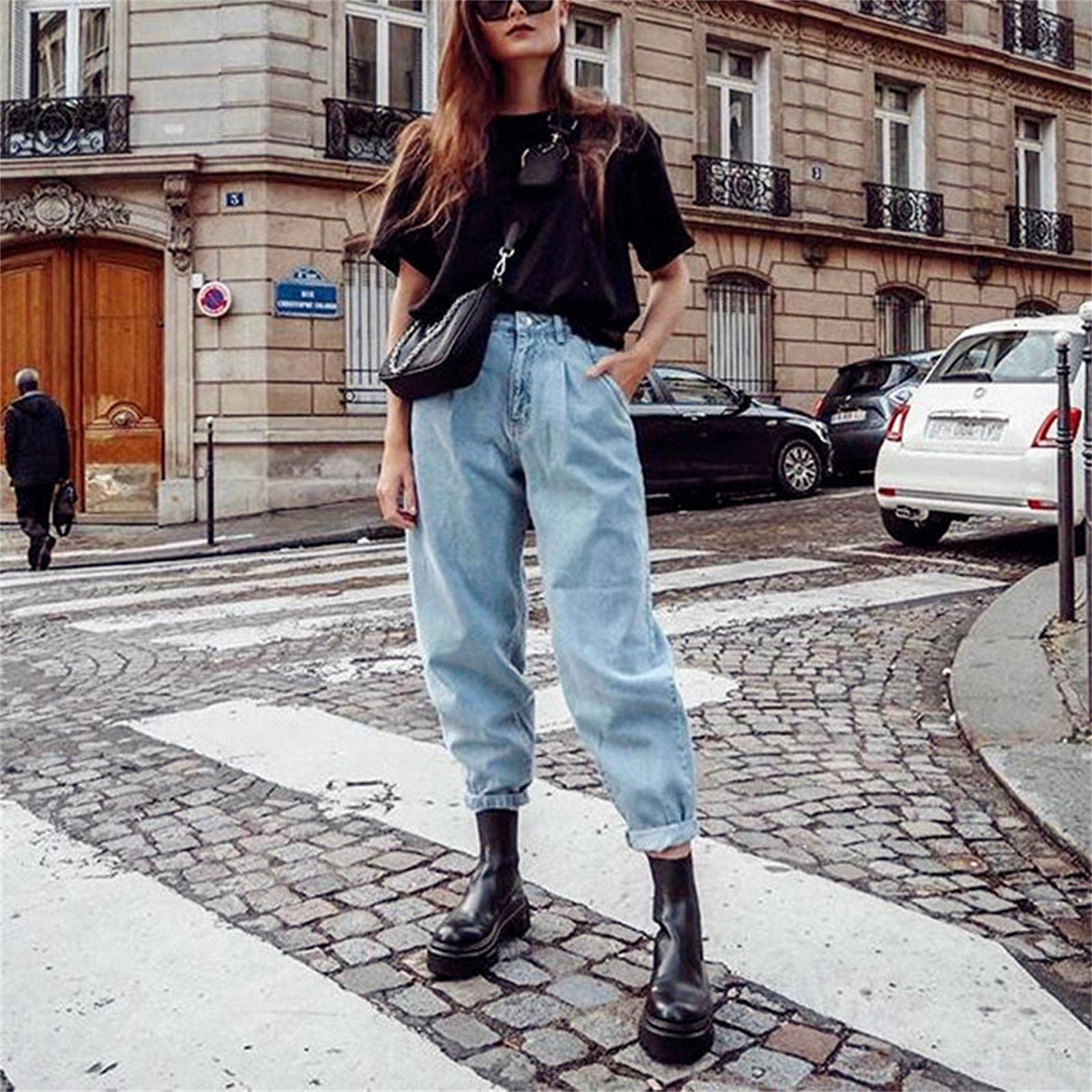 UKKO Jeans da Donna Donne Blue Harem Jeans Losed Mom Jeans Jeans Boyfriends Lavato Denim Long