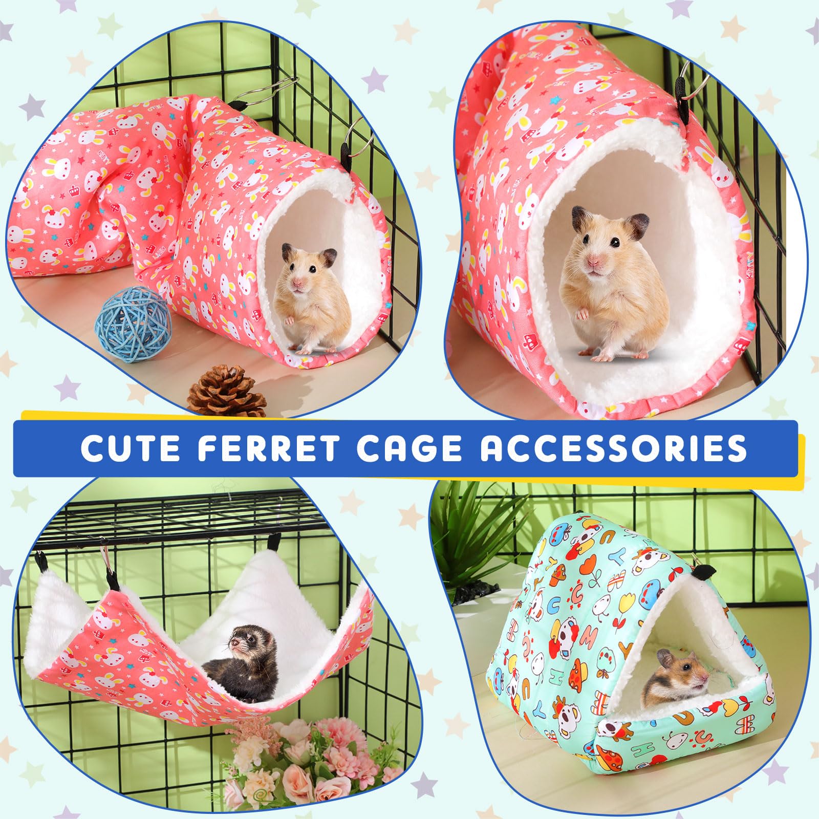 Abbylike Amaca da appendere per topi e porcellini d'India, accessori per gabbie per furetti, piccoli animali domestici, tunnel da appendere, amaca, criceti, accessori giocattolo per furetti, criceti,