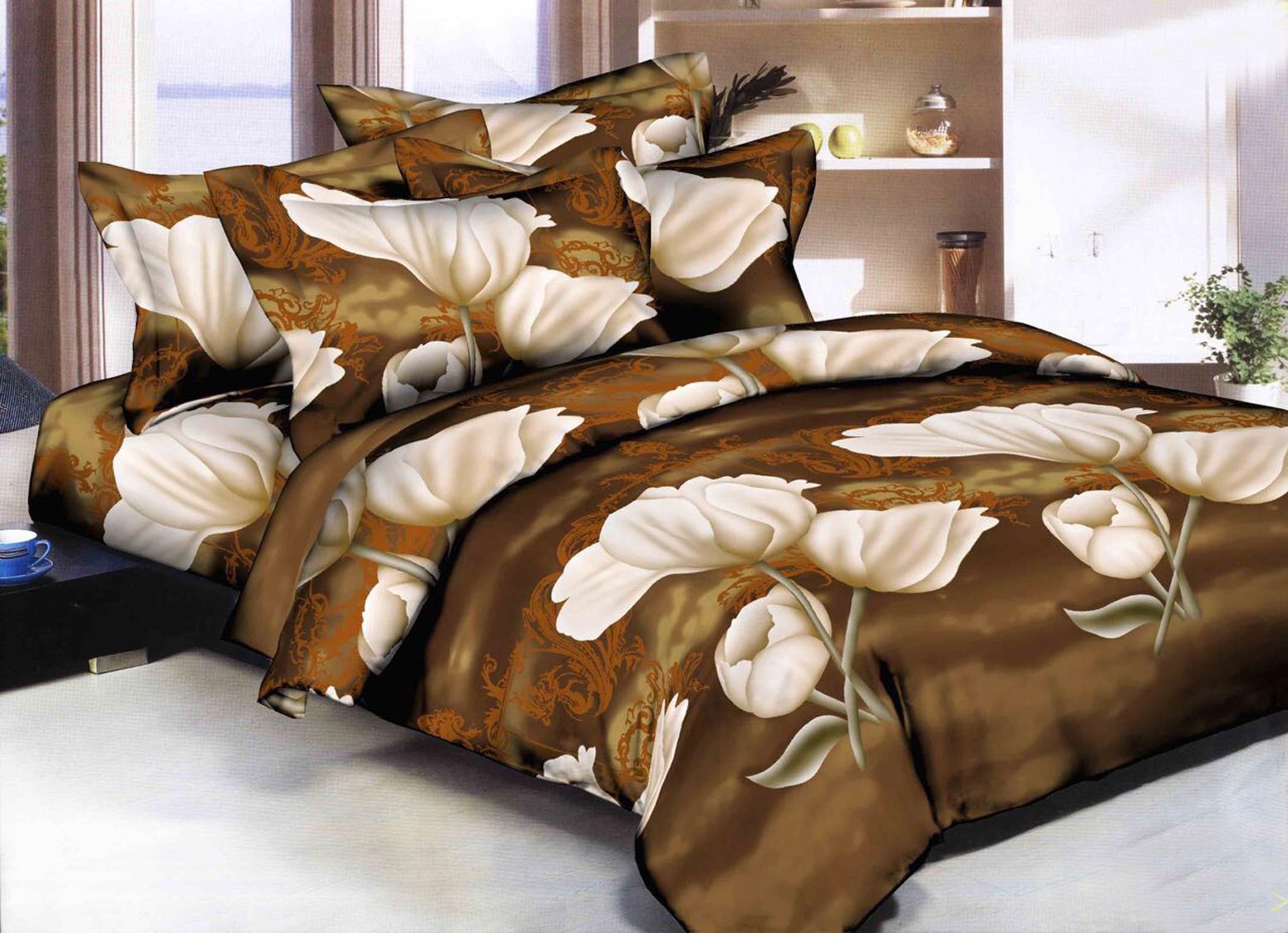 Sky Tex Multi Color Poly Cotton 3D Printed Floral 140 TC Double Bed Sheet with 2 Pillow Covers