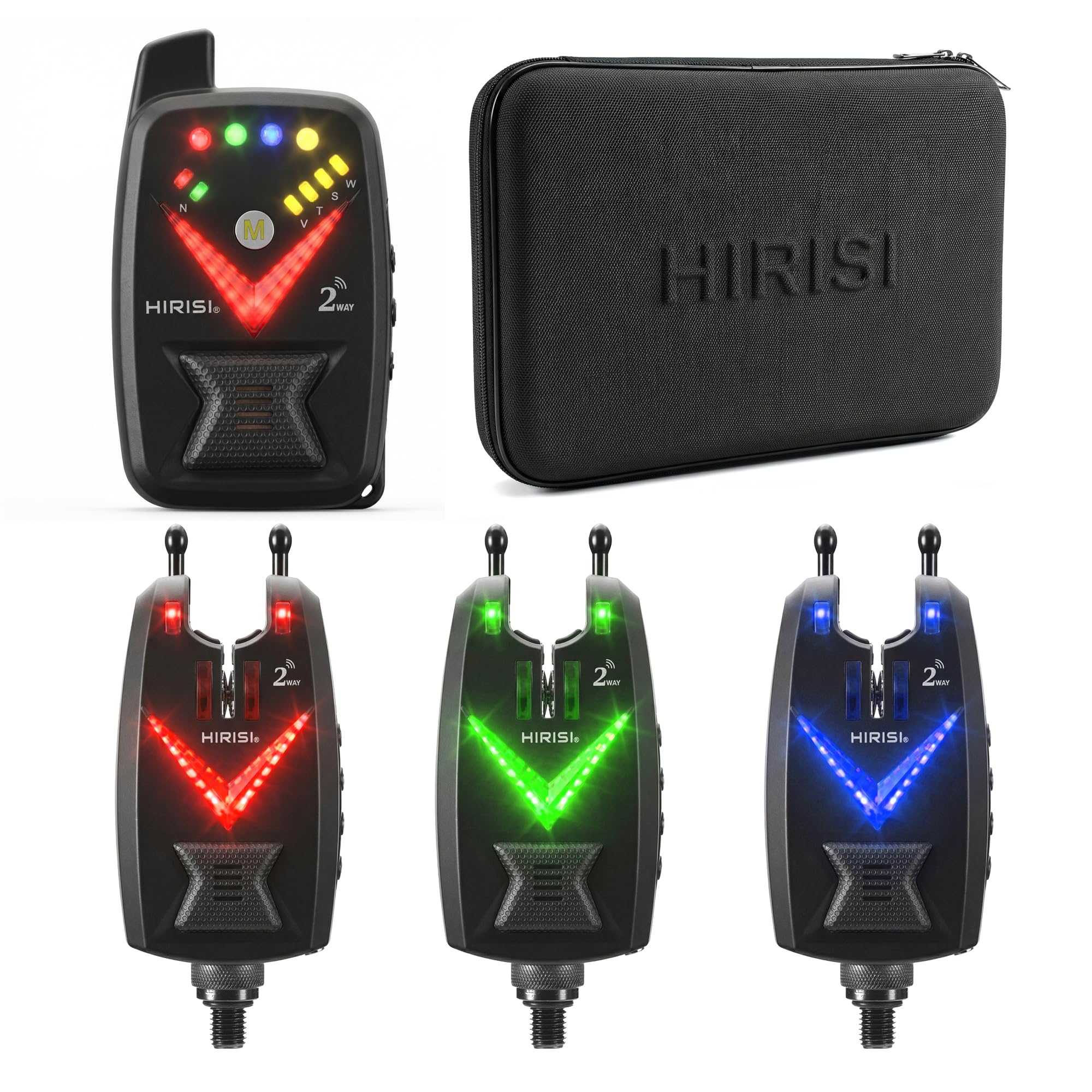 Hirisi Tackle Kit de détecteurs de touche pour carpe avec récepteur radio, qui sert également de télécommande, veilleuse et antivol - Sensibilité de pêche, volume et son réglables.