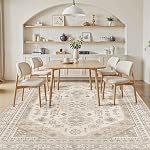 8x10 Zone lavable Rug, Grandes Rugs pour le salon Tâche résistant non glissante en arrière Soft Low Pile Vintage Tapis pour chambre à manger Chambre Kid & Décoration d'intérieur pour animaux de compagnie - Béige
