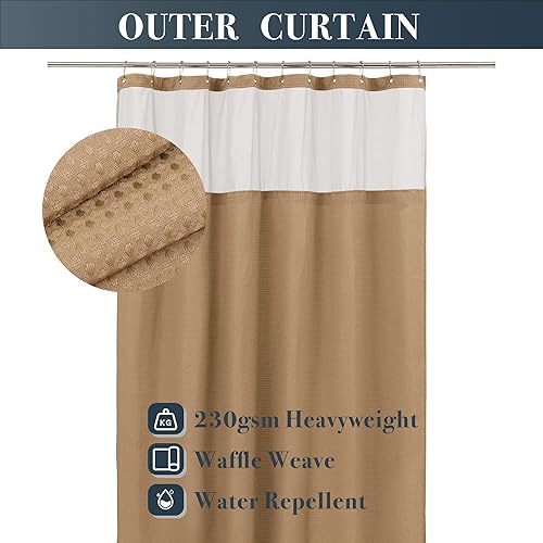 Miniatura 8 de N&Y HOME - Juego de cortina de ducha de punto gofrado con forro y ganchos