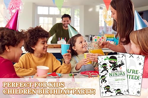 Miniatura 4 de Zmyollo Ninjas Invitaciones de cumpleaños con sobres, 20 invitaciones de fiesta de cumpleaños para niños y niñas, suministros de fiesta de