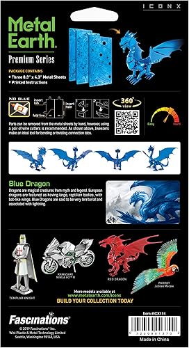 Miniatura 2 de Metal Earth Fascinations Premium Series Blue Dragon 3D Kit de modelo de metal con pinzas