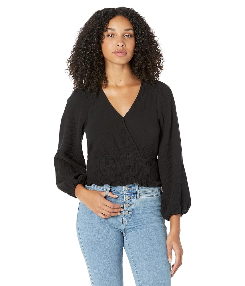 Madewell Lightspun Julianne Smocked-Waist Top True Black 2XS