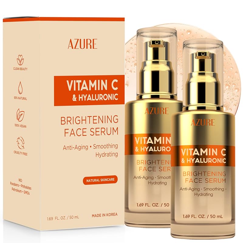 Sérum facial Azure Cosmetics com vitamina C e ácido hialurônico – Pacote com 2